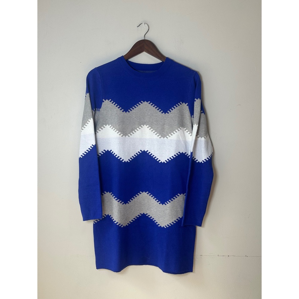 🎃 Royal Blue Chevron Zigzag Long Sleeve Knit Sweater Dress XL